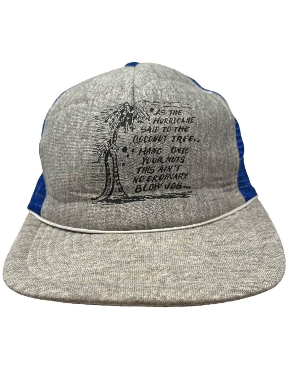 Trucker Hat Vintage Snapback Coconut Tree Hurricane Hang Onto Your Nuts Adult